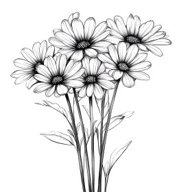 Artistic Outline of Daisies