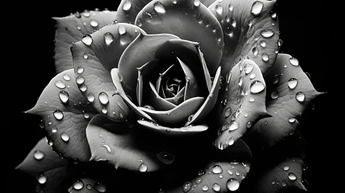 Black and White Rose with Water Droplets - Precisionist Art