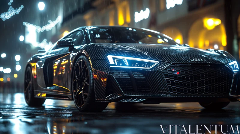 Elegant Sports Car in Nighttime Urban Setting AI Image