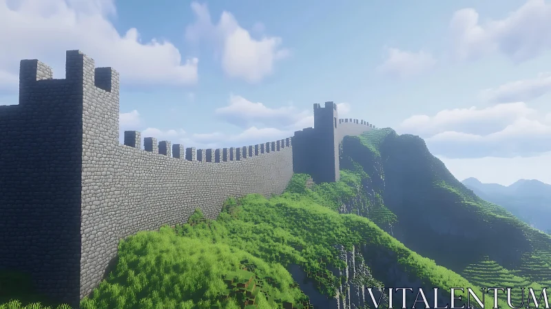 Medieval Fortress with Tower in Mountainous Landscape AI Image