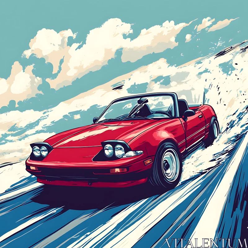 Red Convertible Speeding on a Sunny Day AI Image