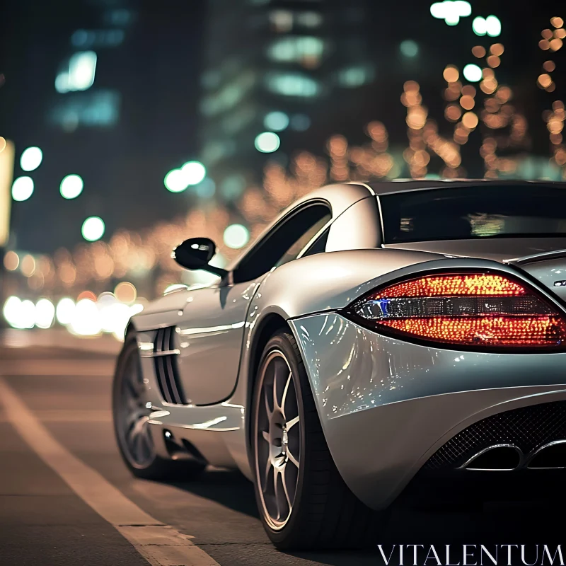 Sophisticated Luxury Car in Urban Setting at Night AI Image