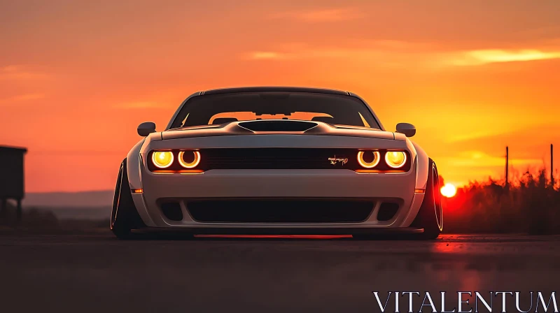 Sleek Car at Sunset with Enhanced Headlights AI Image