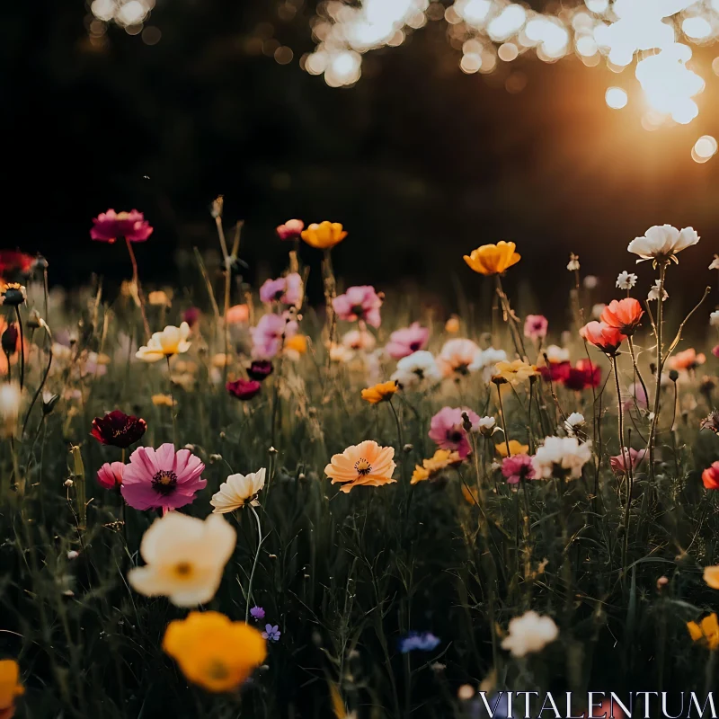 AI ART Colorful Wildflowers in Golden Sunset