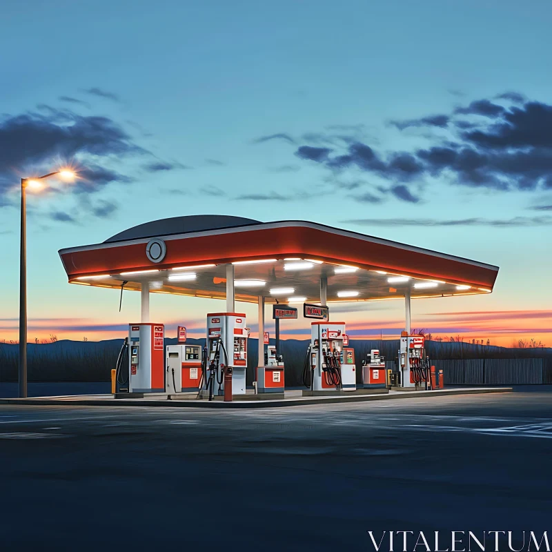 Twilight at a Modern Fuel Station AI Image