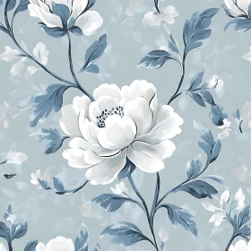 White Floral Pattern on Greyish-Blue