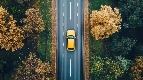 Yellow Car on Scenic Autumn Road