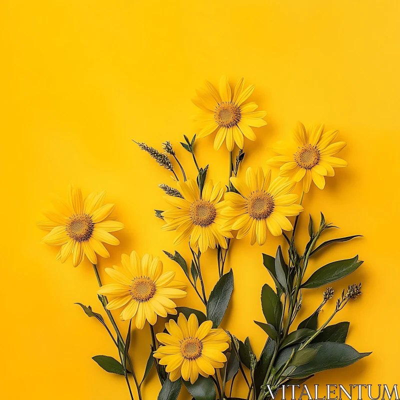 AI ART Sunflowers in Full Bloom on Yellow Background