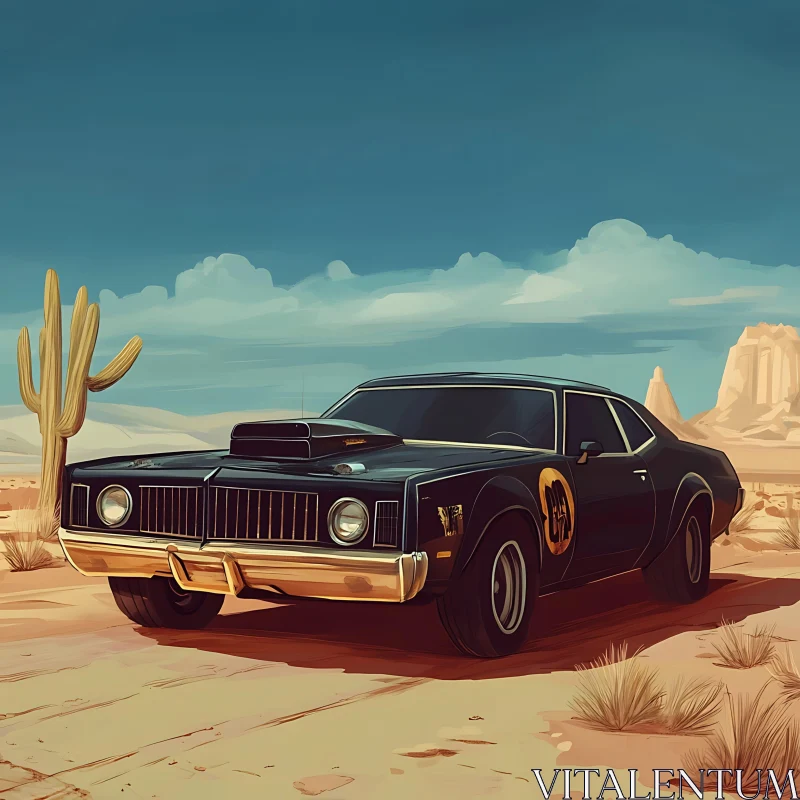 Classic Automobile in Desert Scenery AI Image