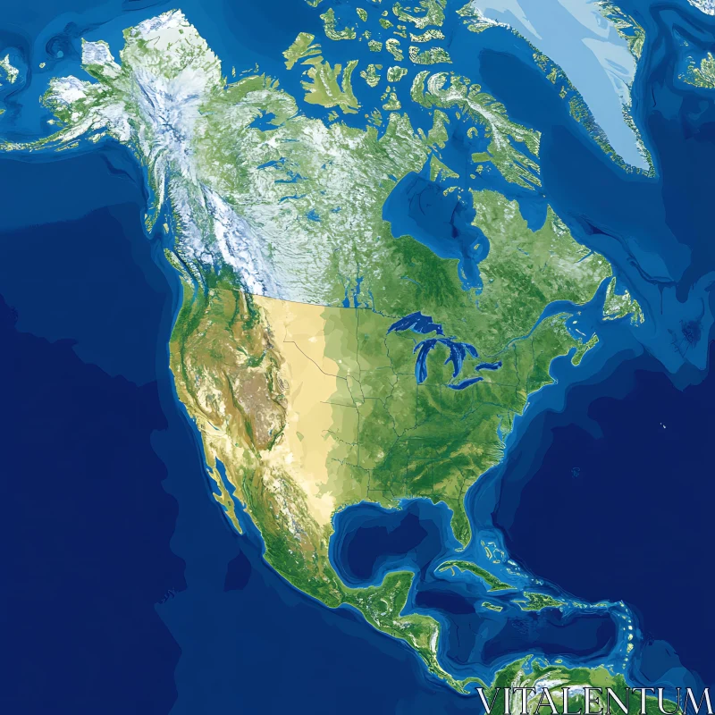 North America Physical Terrain Map AI Image