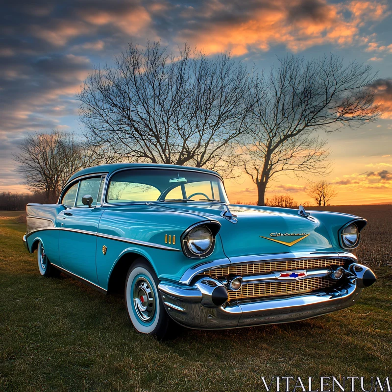 Vintage Blue Car in Twilight AI Image