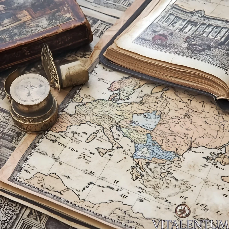 Vintage Map and Exploration Tools AI Image