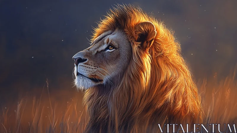 Lion Gaze at Twilight AI Image