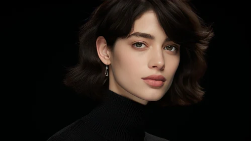 Stunning Model in Black Turtleneck with Eye-Catching Resin Jewelry