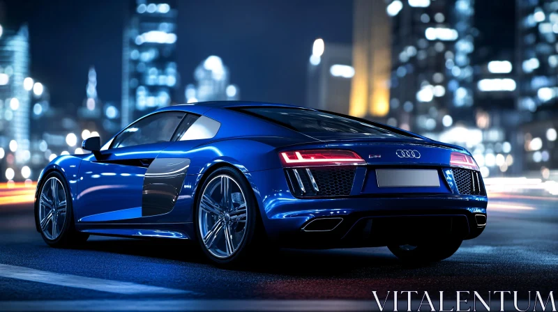 Blue Audi R8 Shines in Urban Nightscape AI Image