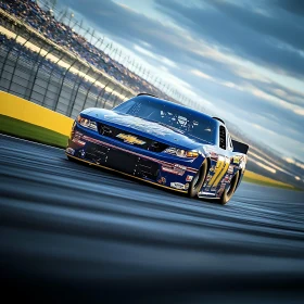 High-Speed Blue Chevrolet on Track