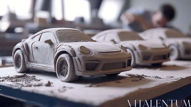 Intricate Clay Car Sculpture in Workshop Setting AI Image