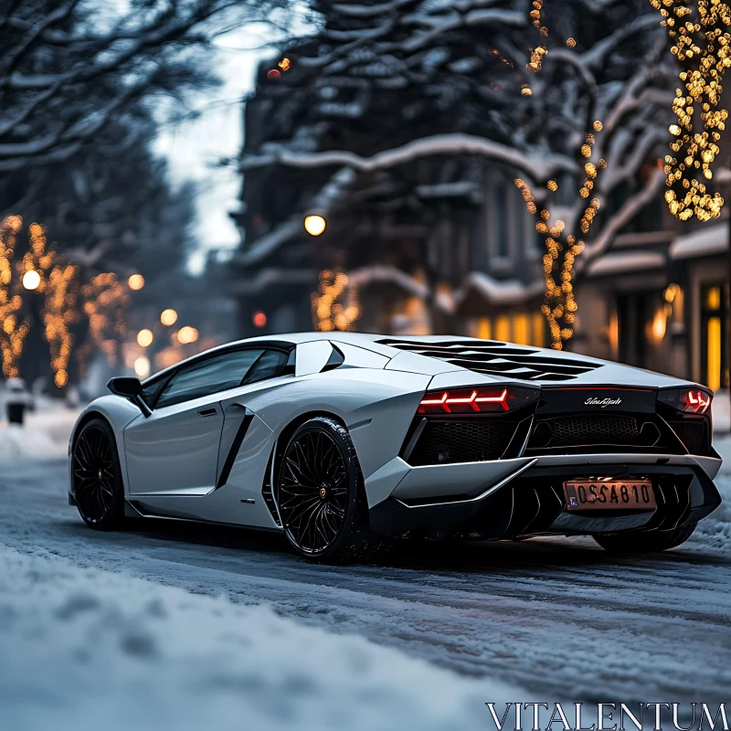 Luxury Car in Snowy Urban Street AI Image