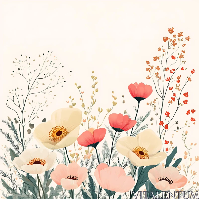 Elegant Pastel Flower Collection Illustration AI Image