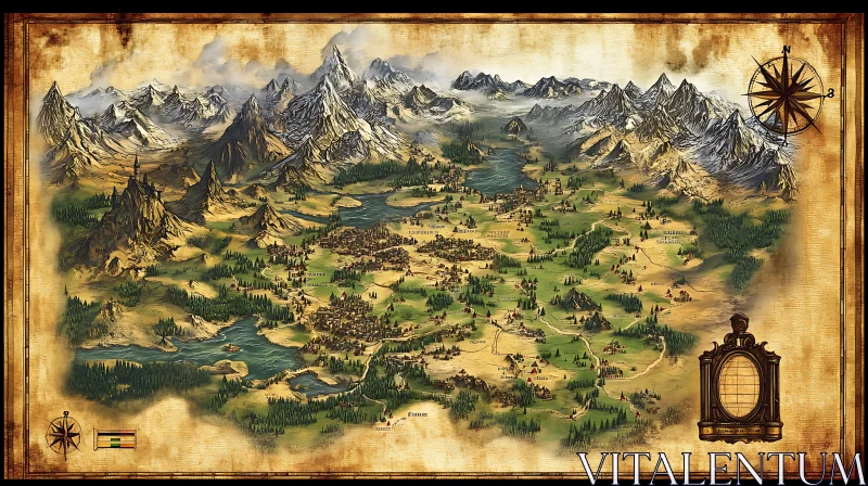 Antique Cartographic Fantasy Terrain AI Image