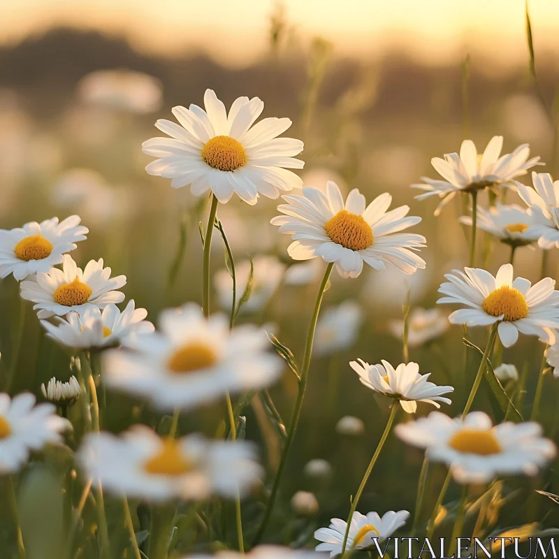 Sunset Over a Daisy Field AI Image