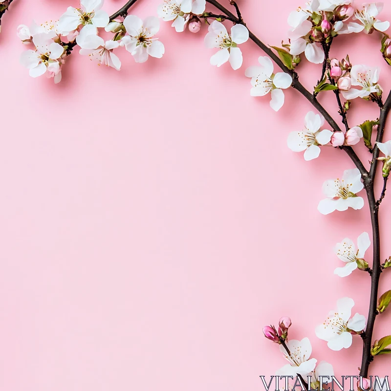 Elegant White Cherry Blossoms on Soft Pink AI Image