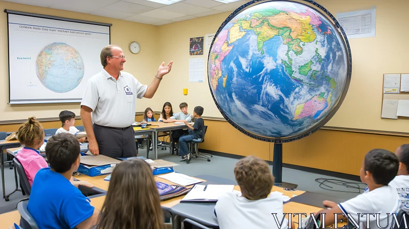 Engaging Geography Class with Large Globe AI Image