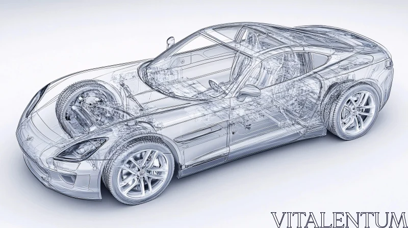 Sleek Car Blueprint with Transparent Elements AI Image