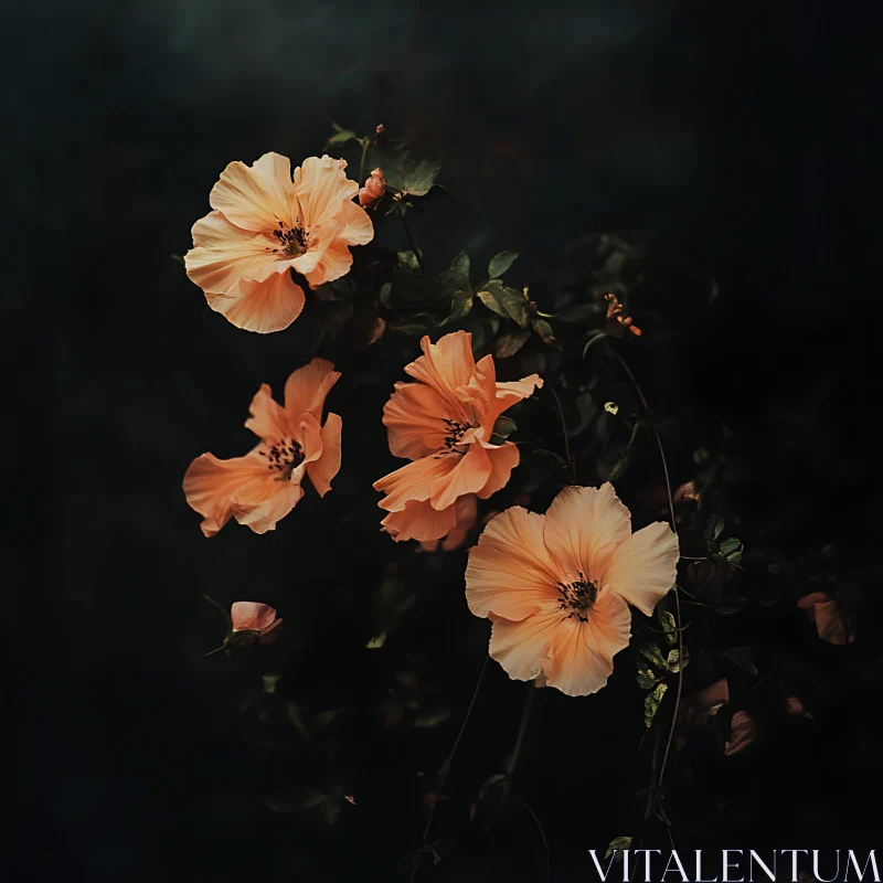 AI ART Delicate Petals and Blossoms in Darkness