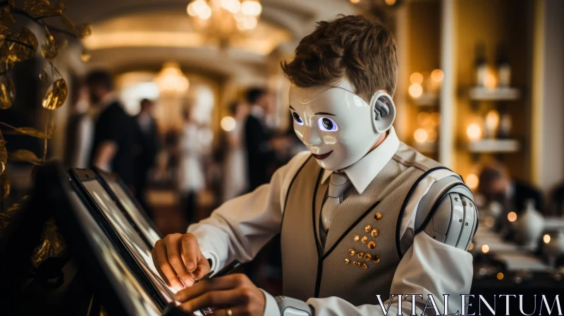 Elegant Robot Waiter in an Immersive Environment AI Image