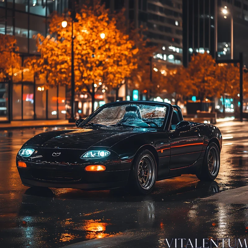 Convertible Car in Nighttime Urban Setting AI Image