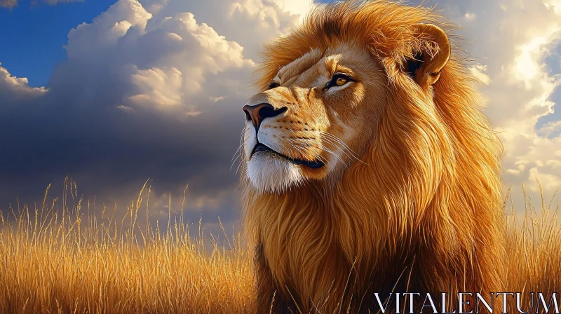 AI ART Regal Lion Under Dramatic Skies