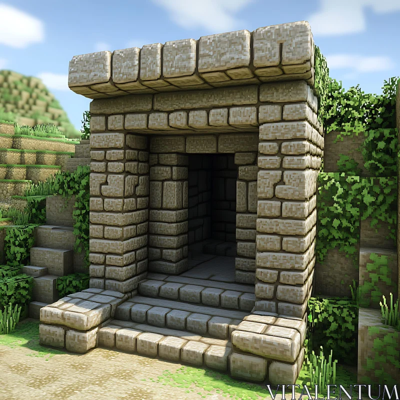 Historical Stone Entrance in Lush Greenery AI Image