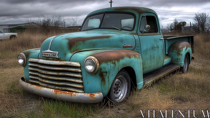 Retro Weathered Blue Truck AI Image