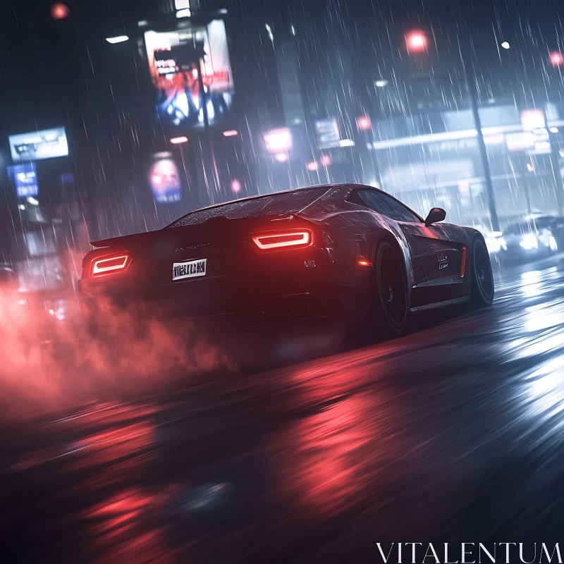 Speeding Night Ride in the Rain AI Image