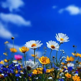 Vibrant Wildflower Meadow with Clear Sky