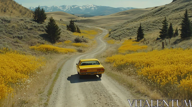 AI ART Scenic Drive Through Yellow Wildflower Fields