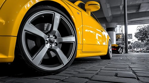 Yellow Car in Urban Underpass