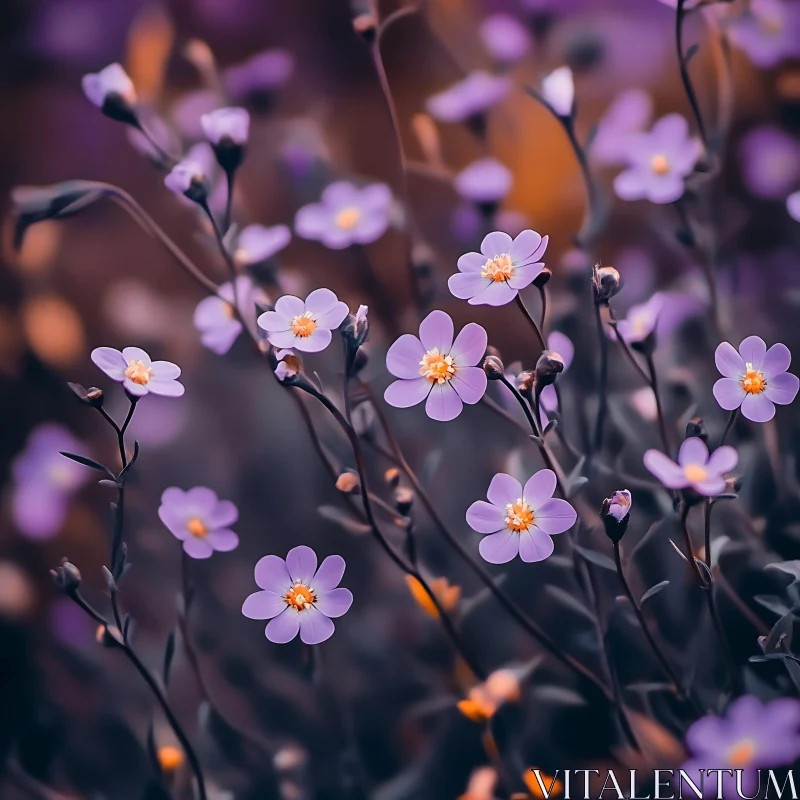 Delicate Purple Blossoms in a Tranquil Setting AI Image