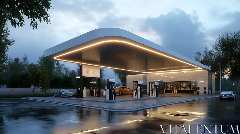 Sleek Architectural Design of a Gas Station AI Image