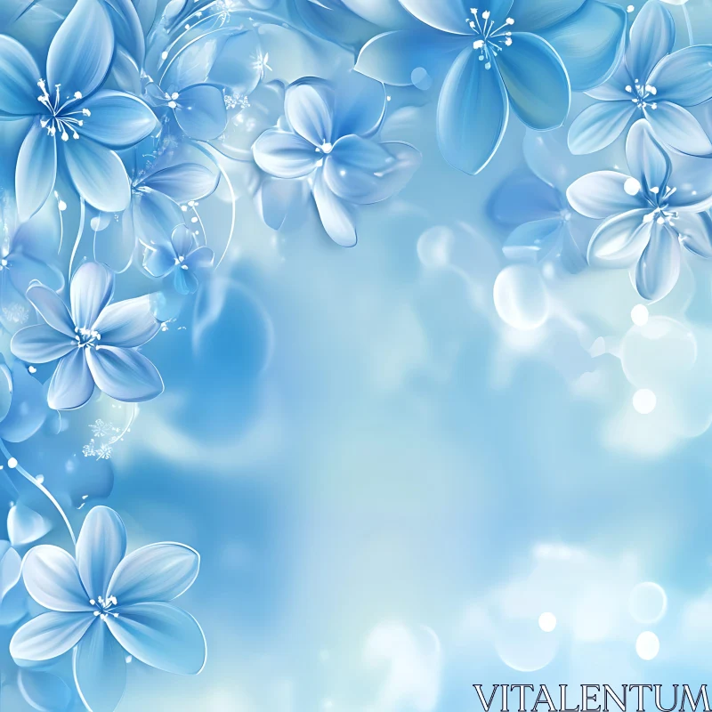 Serenity of Abstract Blue Flowers AI Image