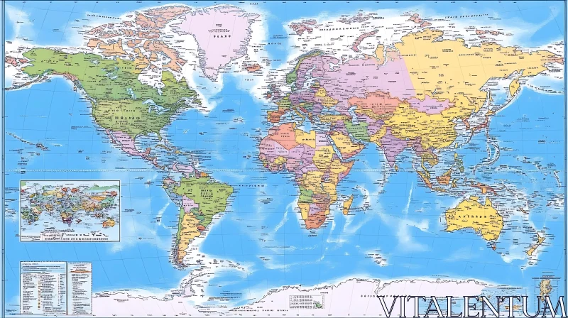 Colorful World Map of Continents and Countries AI Image