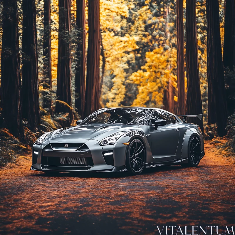 Luxury Sports Car Amidst Fall Foliage AI Image