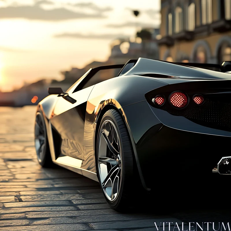 Black Sports Car at Sunset AI Image