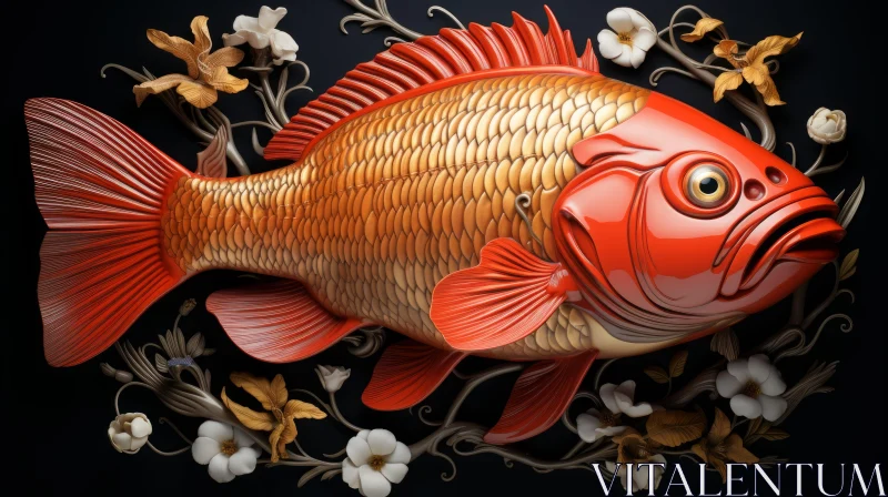 Chinese Iconography Inspired 3D Fish with Gold Leaf Detailing AI Image
