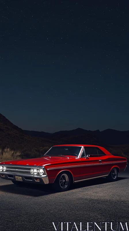 Classic Car in Serene Night Landscape AI Image