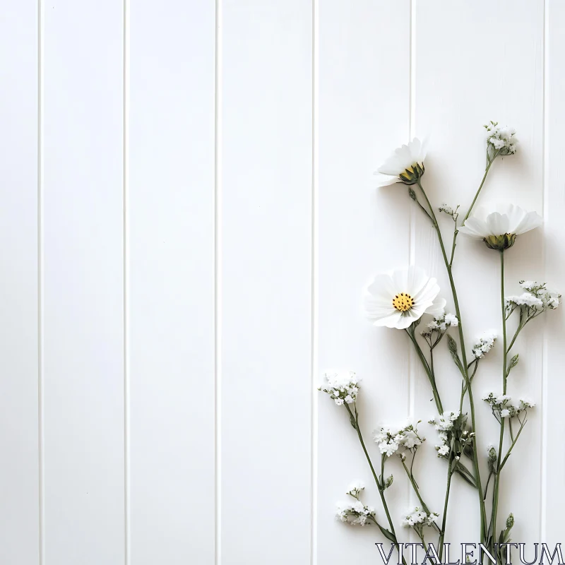 AI ART Elegant White Floral Composition on White Paneled Background