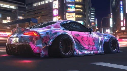 Neon-Lit Modified Car in City Night