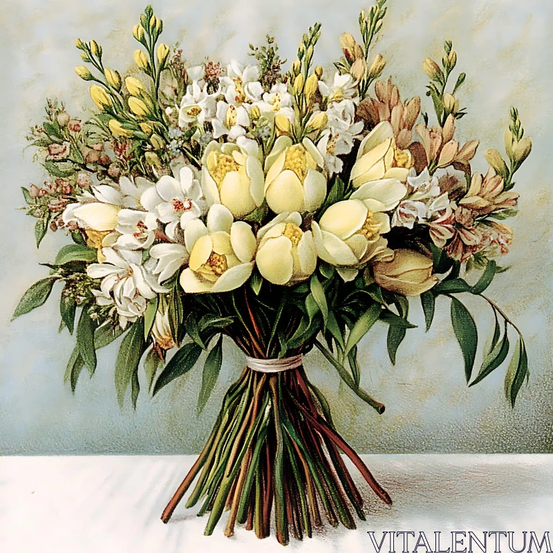 Charming Yellow and White Floral Bouquet with Greenery AI Image