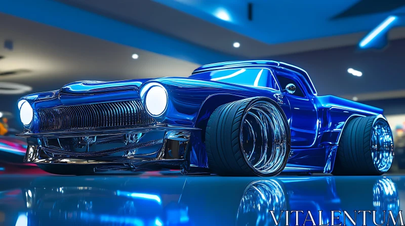 Glossy Blue Retro Car with Chrome AI Image